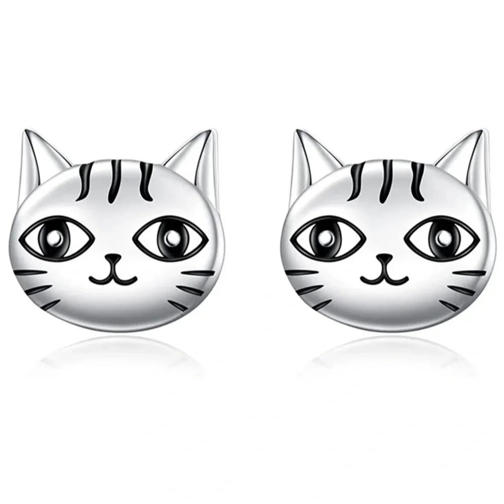 New Sterling Silver Kitty Studs